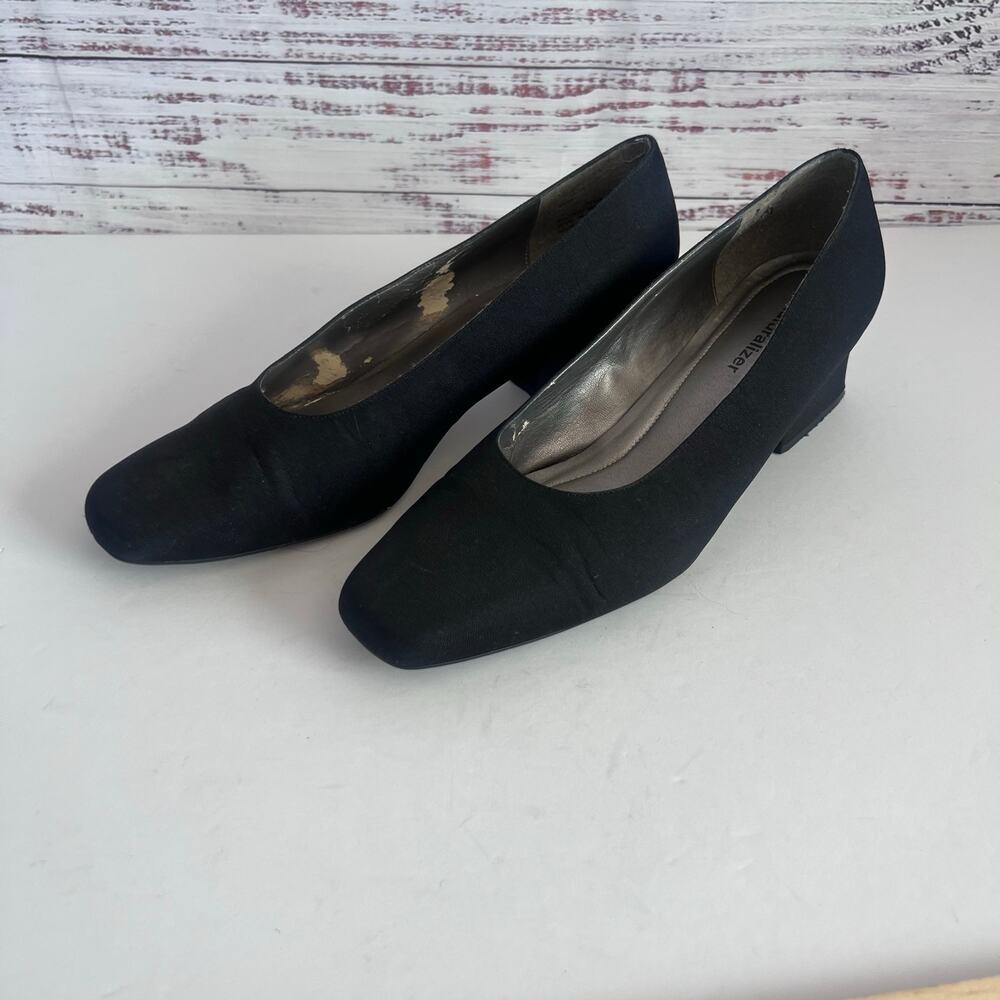 NATURALIZERS WOMENS WARNER BLACK SQUARE TOE BLOCK HEEL DRESS SHOES SIZE 11